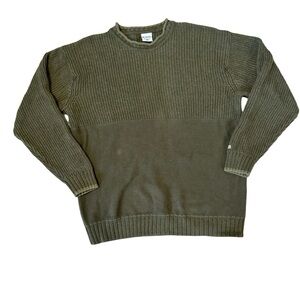 COLUMBIA OLIVE GREEN %100 COTTON KNIT SWEATER